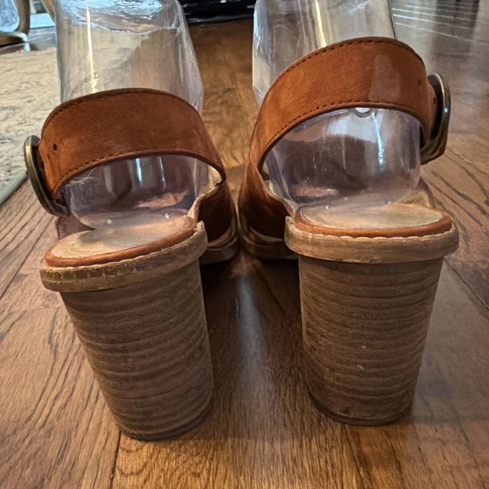 Madewell The Ruthie sandals US 8 Rust Brown Leather criss cross block heel